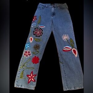 Vintage Y2K Pure Gold Jeans Size 8 Double Sided Floral Embroidery/Beading India